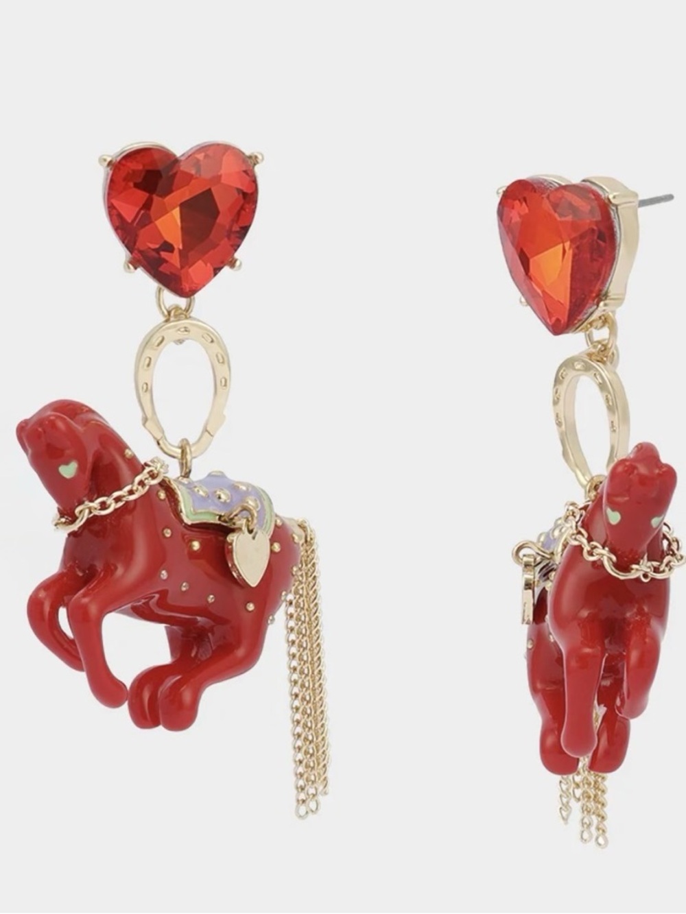 BETSEY JOHNSON Chinese Zodiac Bold Year of the Horse Pendant Earrings NEW NWT - Picture 6 of 7